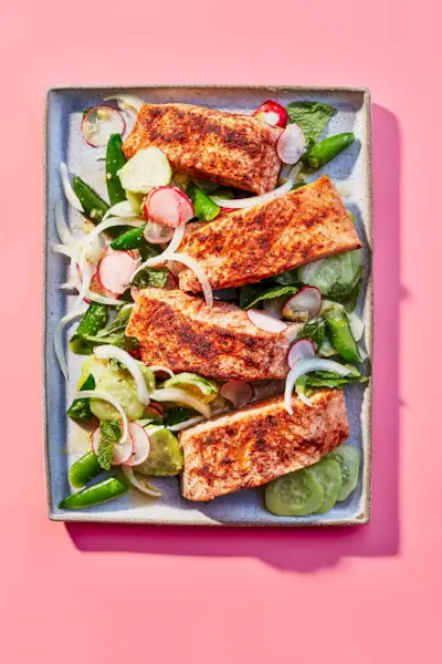 Cajun-Spiced Salmon with Cool Cucumber Salad recipe