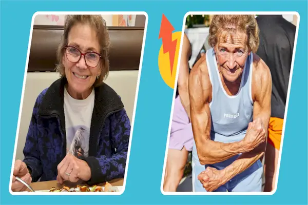 Mature woman working out with dumbbells during outdoor fitness class