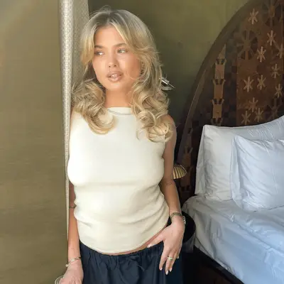 A close up of Matilda Djerf with curly hair.