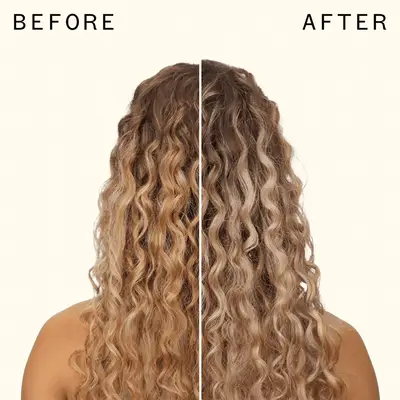 Amika before and after photo of hair with brassy undertone