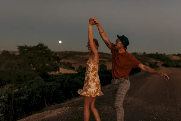 Couple Dancing Outdoors At Dusk,Paso Robles,CA,United States,USA
