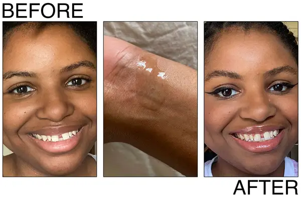 Before and after photos showing the effects of using Smashbox Photo Finish Smooth & Blur Oil-Free Foundation Primer