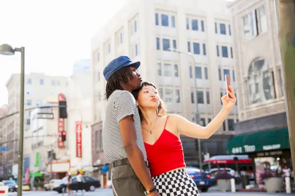 A couple taking a selfie