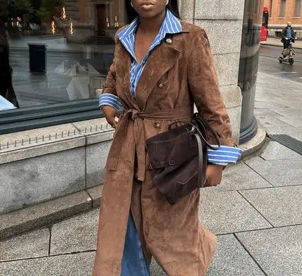 Bella Hadid wearing a suede jacket.