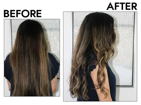 The author before and after using the Beachwaver Pro