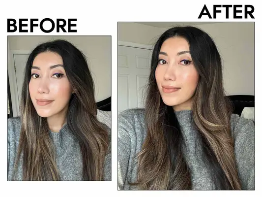 The author before and after using the WavyTalk Brush