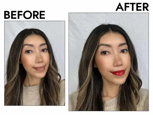 the author before and after applying the ColorStay Limitless Matte Liquid Lipstick