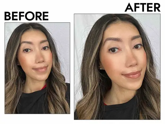 the author before and after applying the revlon lip liner