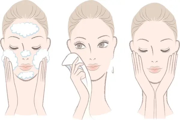 Set of fresh beautiful woman in process for washing face