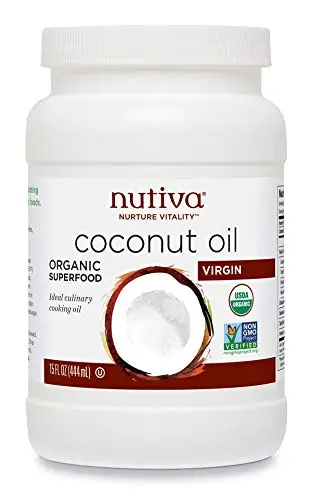 Nutiva Organiczny, nierafinowany, dziewiczy olej kokosowy, 15 Fl Oz (opakowanie 1 szt.)