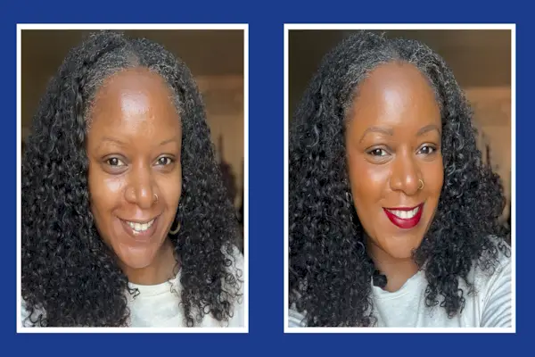 srovnání dvou účesů s texturou kudrnatých vlasů