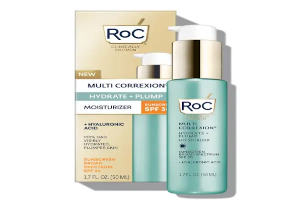 RoC Multi Correxion Hydratant quotidien anti-âge pour le visage à l'acide hyaluronique avec écran solaire à large spectre SPF 30, soins de la peau sans parabène pour femmes