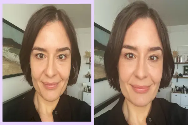 před a po použití zářivého hedvábného podkladu armani