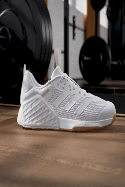 Young woman lifting dumbbells during workout in a fitness studio