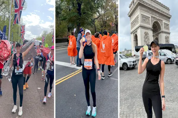 Young woman powerwalking in urban area, profile
