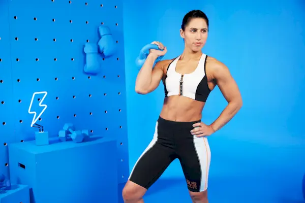 Shoulder, Sportswear, Clothing, Undergarment, Arm, Standing, Abdomen, Joint, Physical fitness, Thigh, 