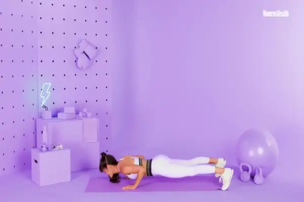 An excited woman riding a bike on the wooden bridge in the garden with her friends running along. Two female friends have a great time in their free time to do exercise. Panoramic shot with lots of copy space in the background.