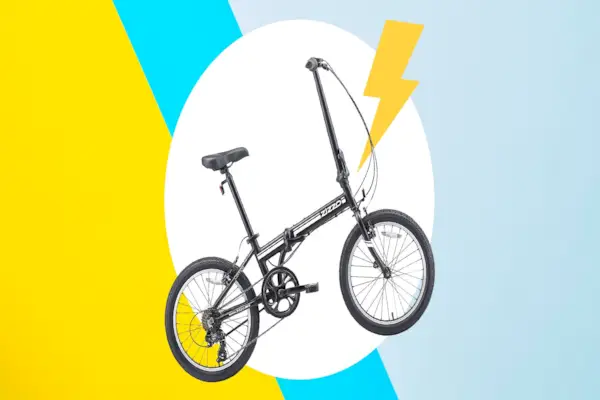 folding bike on blue and yellow background