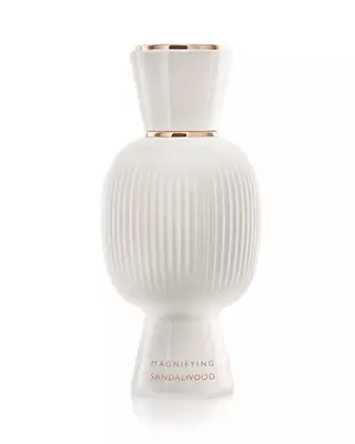 Bvlgari Magnifying Sandalwood EDP on white background