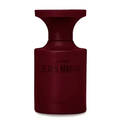Deep wine red perfume bottle with monochrome label