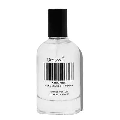 Clear fragrance bottle with black barcode design