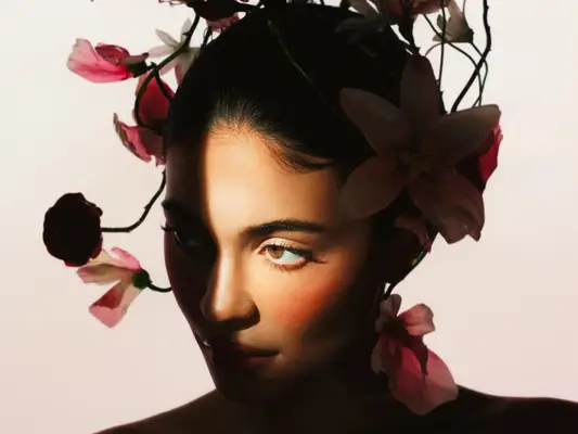 Campaign image of Kylie Jenner for Kylie Cosmetics debut fragrance, Cosmic