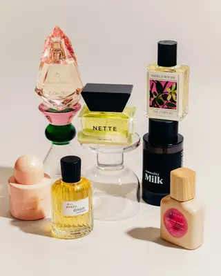 perfumes on a white background