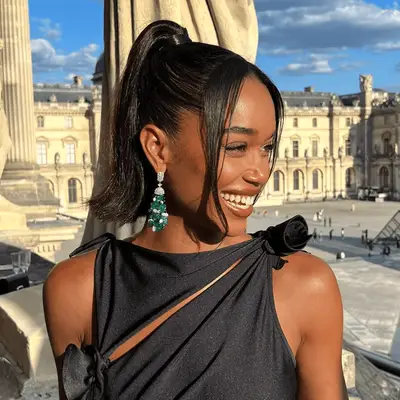laura harrier wearing flipped ponytail