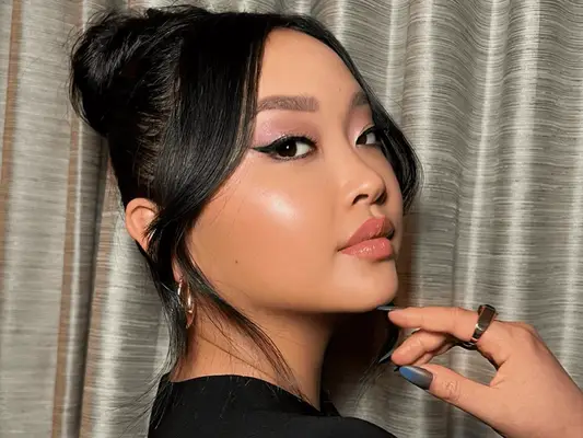 lana condor wearing tousled updo