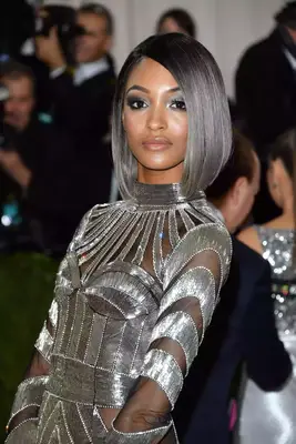 Jourdan Dunn with a silver asymmetrical bob haircut