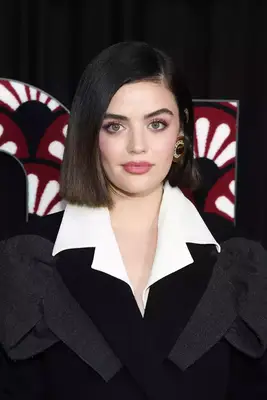 Lucy Hale with a chin-length asymmetrical haircut