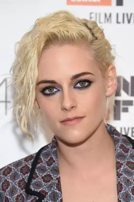 Kristen Stewart with a blonde asymmetrical hairstyle