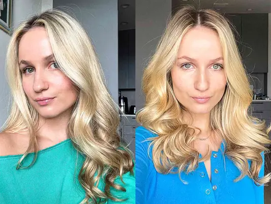 Person Before and After Using Christophe Robin Shade Variation Mask Golden Blonde On Their Hair