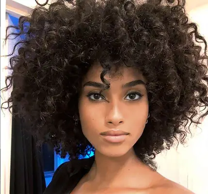 Imaan Hammam with a loose afro hairstyle 