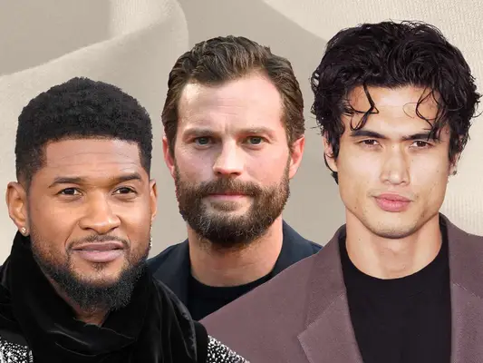 Usher, Jamie Dornan, and Charles Melton with Short Sides and Long Top Haircuts for Men