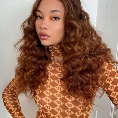 Ashley Moore with caramel hair color