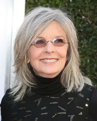 Diane Keaton tousled gray shoulder-length hair