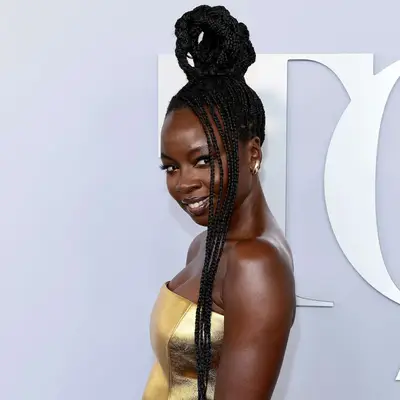 Danai Gurira with a sculptural braided updo that the 2024 Tony Awards in New York City
