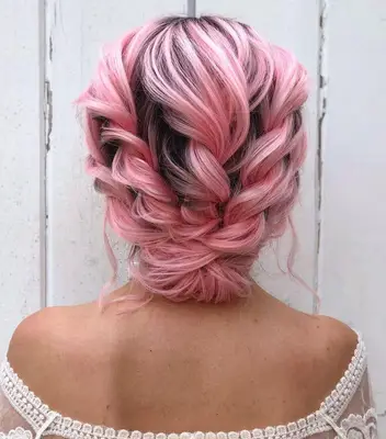Bubblegum pink braided updo