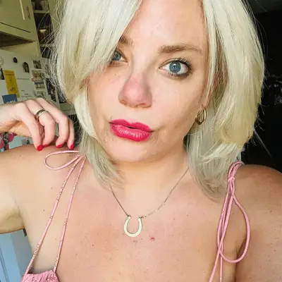 Woman with platinum blonde hair 