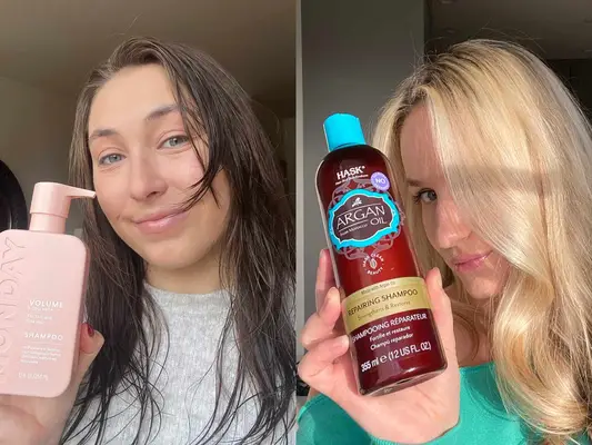 Monday and Hask Drugstore Shampoos being display by two users