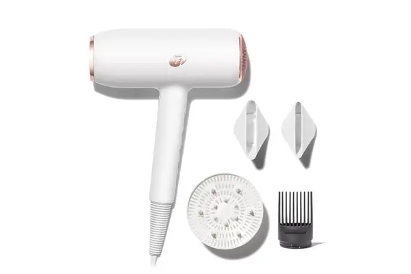 White and pink T3 Featherweight StyleMax Professional Hair Dryer with accessories