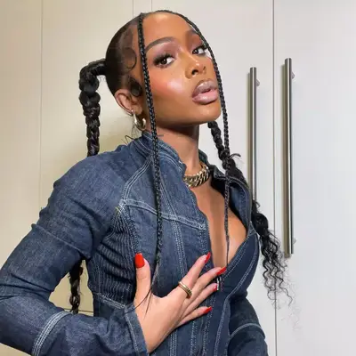 Jayda Cheaves wearing braided pigtail hairstyle