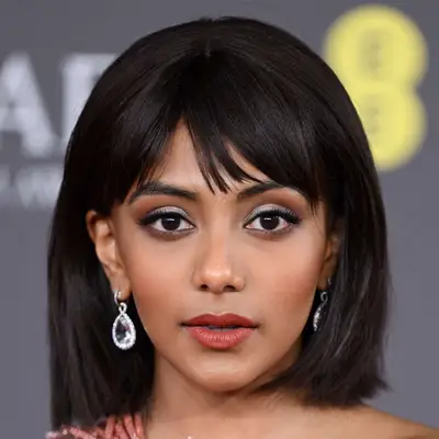 Charithra Chandran attends film awards wearing a piecey bang and flipped in bob