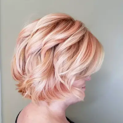 Peach cream balayage on short hair
