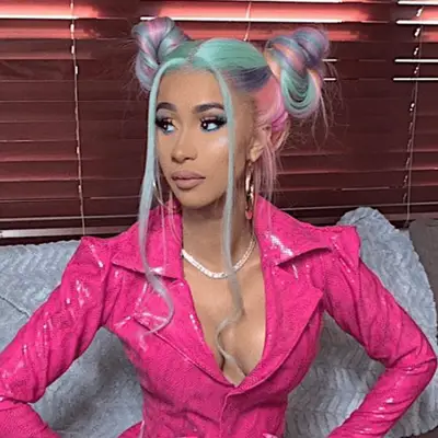 cardi b wearing pastel rainbow space buns
