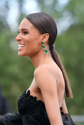 Model Cindy Bruna wearing a low ponytail