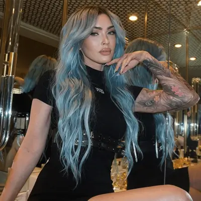 megan fox with light blue hair