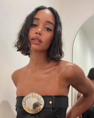 Actor Laura Harrier with a bob haircut