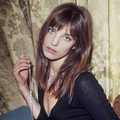 Jane Birkin with a long shag haircut in 1969